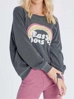 Wildfox Easy Does It Rainbow Graphic Oversized Sweatshirt Gray
